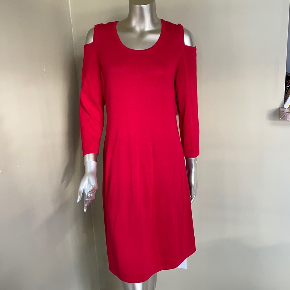 Cold Shoulder Fire Red Sweater Dress Sz L